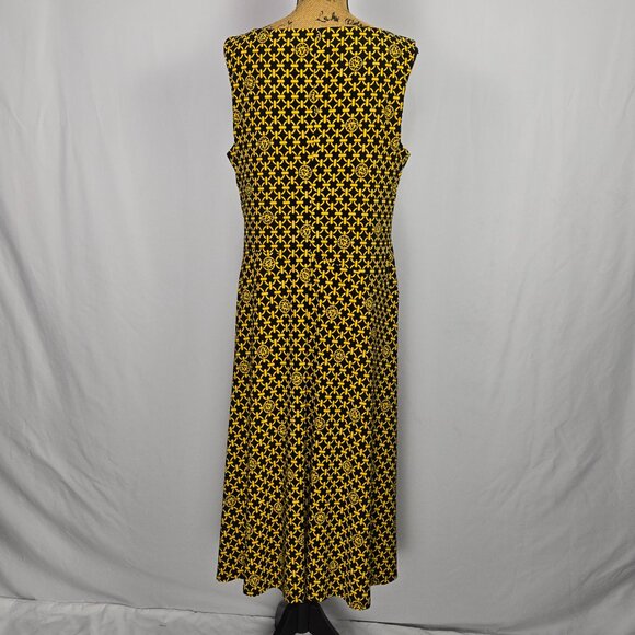 Anne Klein 16 Wrap Style Midi Maxi Dress Yellow Black Abstract Print Elegant - Picture 3 of 14